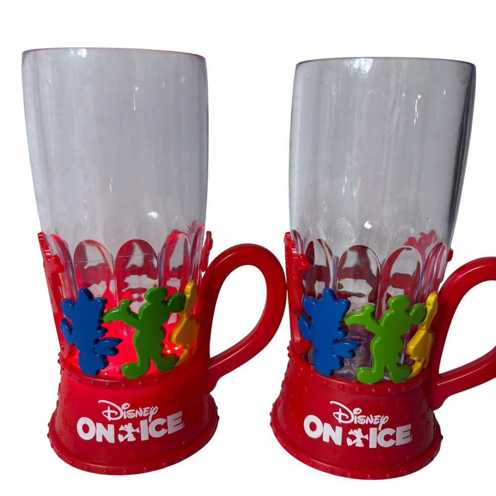 Set of 2 Disney On Ice Light Up Souvenir Cups‎ Mugs Mickey Donald Blinking Works
